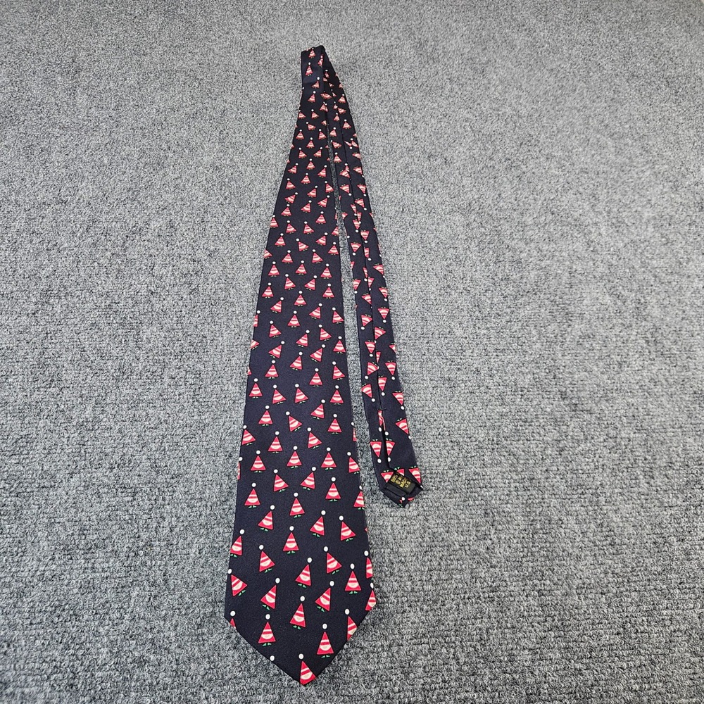 Alynn Neckwear Mens Navy Blue Silk Santa Makes His Point Christmas Holiday Tie